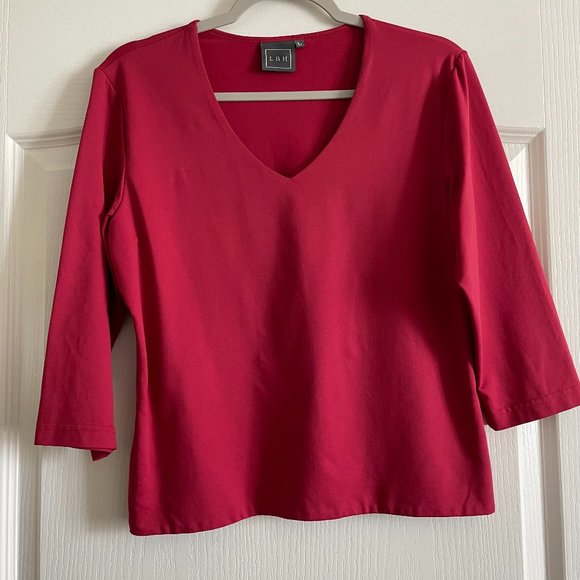 LBH Tops Lbh Womens Nylon Stretchy Comfort Shaping Red Sleeve Vneck